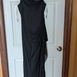Alex Evenings Black Sparkle Draped Maxi Gown